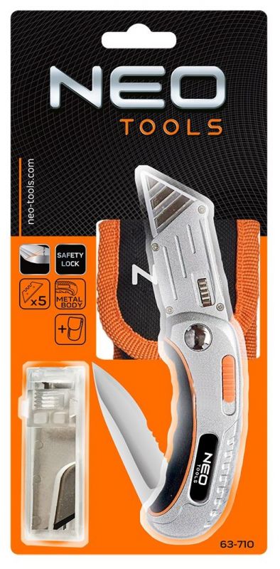 Ніж складаний Neo Tools, 2 наконечники, 5 трапецієподібних лез у наборі, чохол