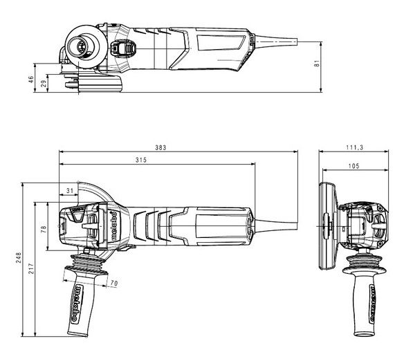 Шліфмашина кутова Metabo WEVA 15-125 QUICK, 125мм, 1550Вт, 2800-11000об/хв, М14, 2.5кг