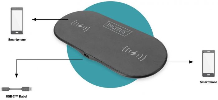Зарядний пристрій DIGITUS Wireless Charging, Pad, Duo, 15W