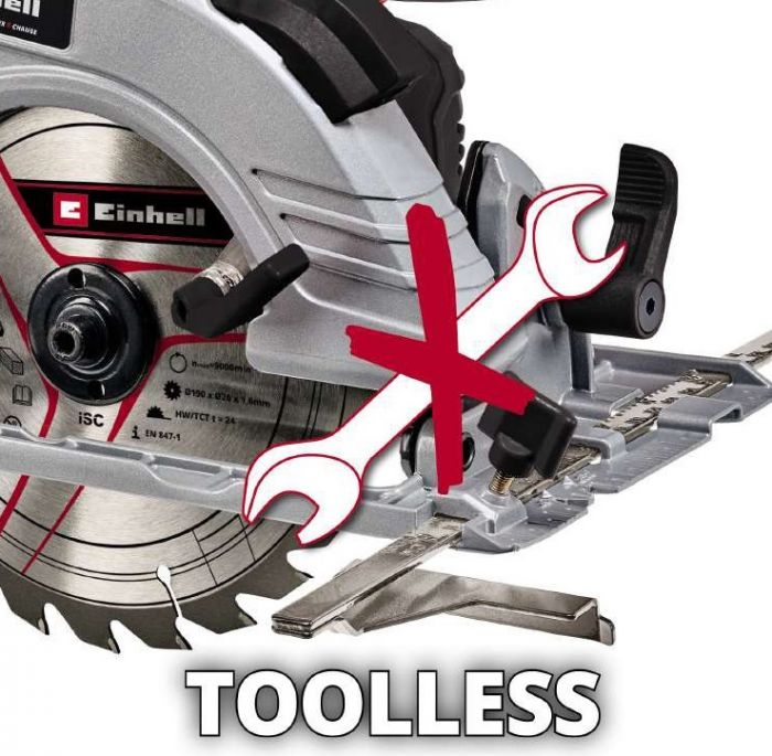 Пила циркулярна Einhell TE-CS 18/190 Li BL - Solo акум., PXC, 18В, безщітк., 3800 об/хв, диск 190х20 мм, 3.23 кг (без АКБ і ЗП)
