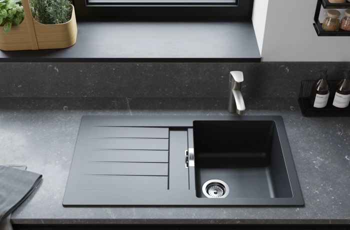 Мийка кухонна Hansgrohe S52, граніт, прямокутник, з крилом, 980х480х190мм, чаша - 1, врізна, сірий камінь