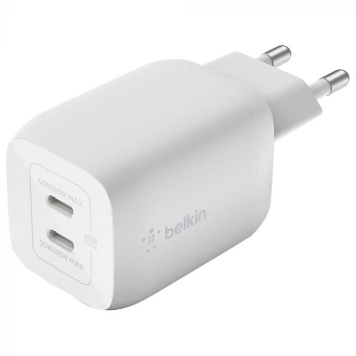 Зарядний пристрій мережевий Belkin 65Вт 2хUSB-С GAN PD PPS, білий