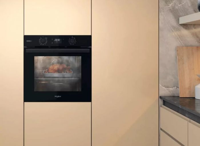 Духова шафа Whirlpool електрична, 71л, A+, дисплей, конвекція, телескопічні напрямні, пара, чорний