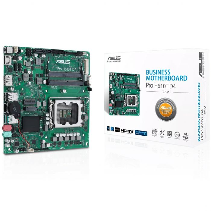 Материнcька плата ASUS PRO H610T D4-CSM s1700 H610 2xDDR4 M.2 HDMI DP LVDS Thin mITX