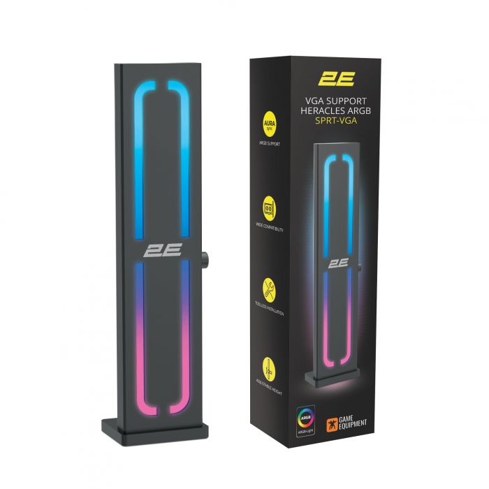 Тримач для VGA 2E Gaming Heracles ARGB SPRT-VGA, 5V, 0.3A, 1.5W, AURA 3 pin, Aluminum, Black