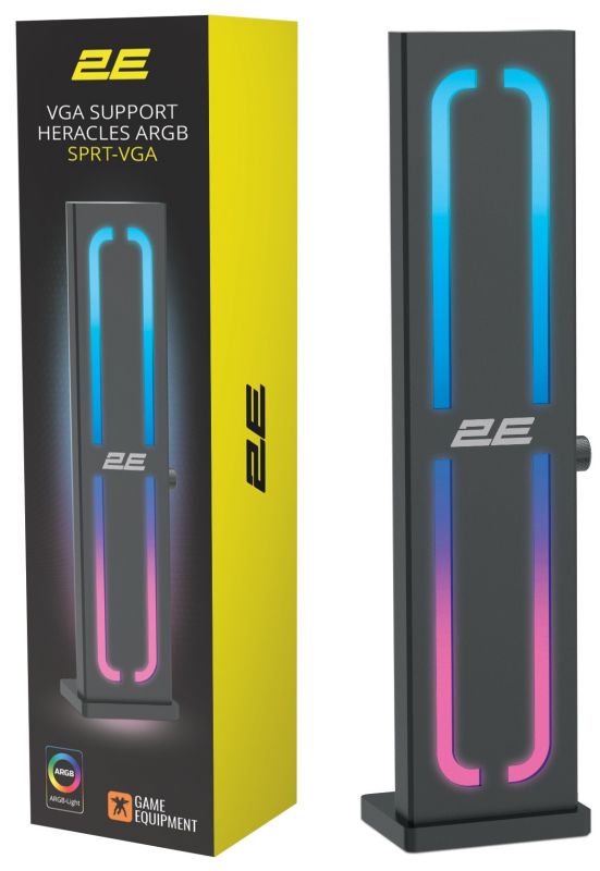 Тримач для VGA 2E Gaming Heracles ARGB SPRT-VGA, 5V, 0.3A, 1.5W, AURA 3 pin, Aluminum, Black