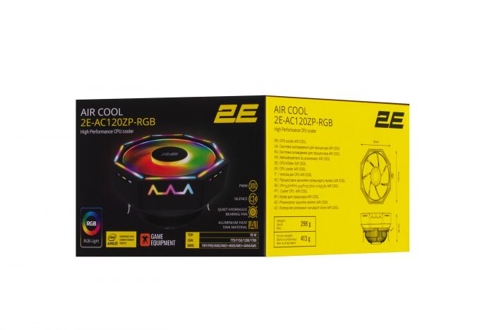 Процесорний кулер 2E Gaming Air Cool  AC120ZP RGB, LGA1700, 1200, 115X, 775, AM5, AM4, AM3, AM3+, AM2, AM2+, FM2, FM1, 4pin RGB, TDP 95W