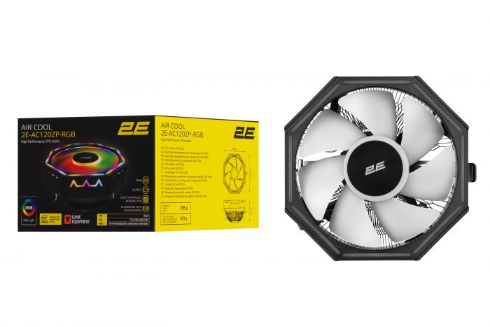 Процесорний кулер 2E Gaming Air Cool  AC120ZP RGB, LGA1700, 1200, 115X, 775, AM5, AM4, AM3, AM3+, AM2, AM2+, FM2, FM1, 4pin RGB, TDP 95W