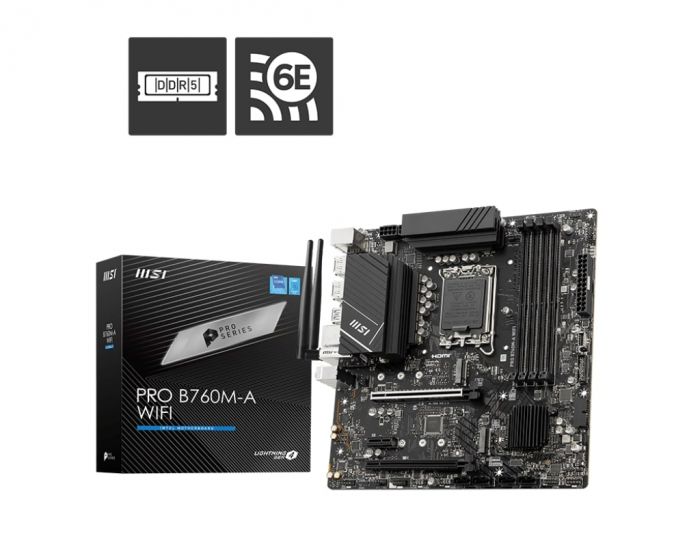 Материнcька плата MSI PRO B760M-A WIFI s1700 B760 4xDDR5 M.2 HDMI DP WiFi BT mATX