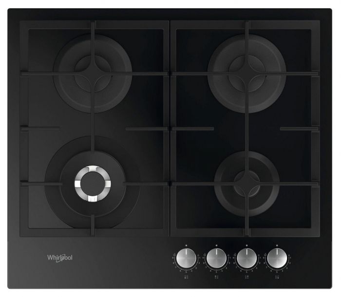 Варильна поверхня Whirlpool газова, 60см, чавун, конфорка з подвійним рядом полум'я, чорний