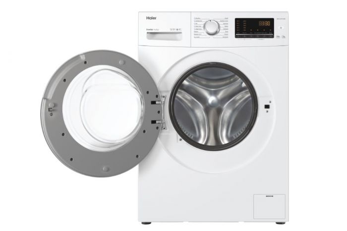 Пральна машина Haier фронтальна, 7кг, 1400, A+++, 46см, дисплей, пара, інвертор, люк чорний, білий