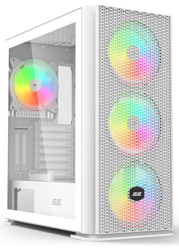 Корпус 2E Gaming Vertex GI01W, без БЖ, 2xUSB 3.0, 1xUSB Type-C, 3x140mm ARGB, 1x120mm ARGB, controller with remote, TG Side Panel, EATX, білий