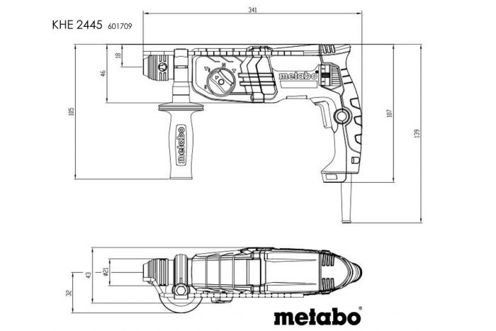Перфоратор Metabo KHE 2445, 800Вт, SDS-plus, 2.4Дж, 3 режими, 0-1500об/хв, 2.8кг