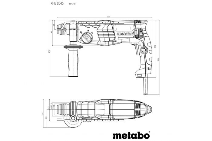 Перфоратор Metabo KHE 2645, 850Вт, SDS-plus, 2.9Дж, 3 режими, 0-1150об/хв, 2.9кг