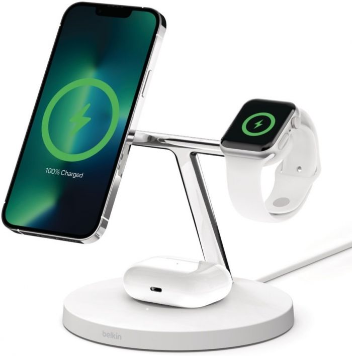 Зарядний пристрій бездротовий Belkin 3в1 MagSafe iPhone/Watch/AirPods, білий