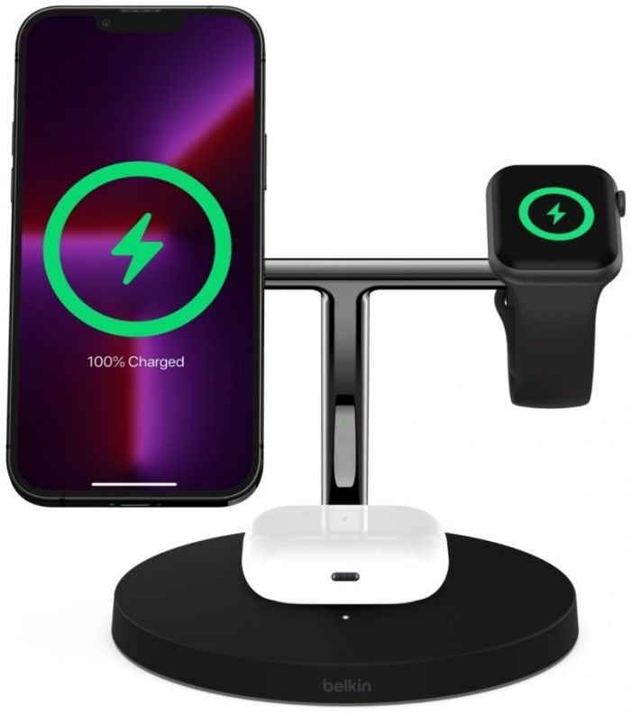 Зарядний пристрій бездротовий Belkin 3в1 MagSafe iPhone/Watch/AirPods, чорний