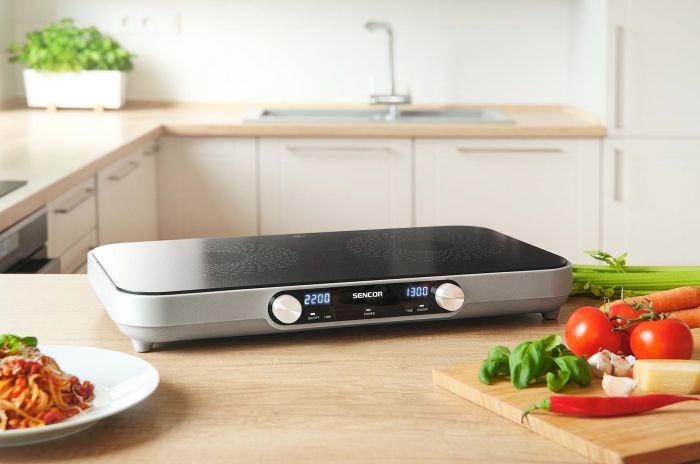 Електроплитка Sencor SmoothCook SCP2803BK, 2 конфорки, склокераміка, 2200Вт+1300Вт, чорний
