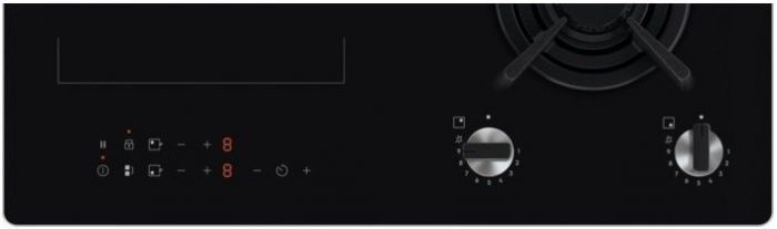 Варильна поверхня Electrolux комбінована (2 газ + 2 інд), 60см, розширена зона, чавун, чорний