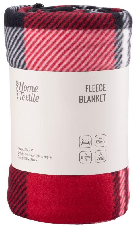 Плед Ardesto Fleece, 130x160 см, 100% поліестер, клітинка червоно-чорна