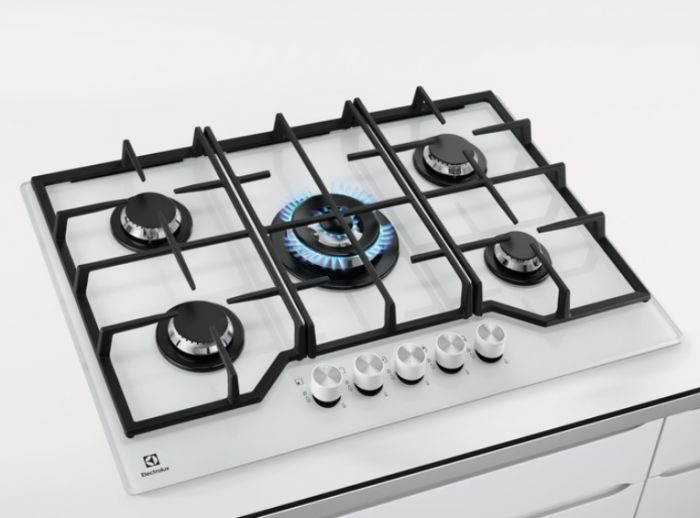 Варильна поверхня Electrolux газова на склі, 75см, чавун, білий