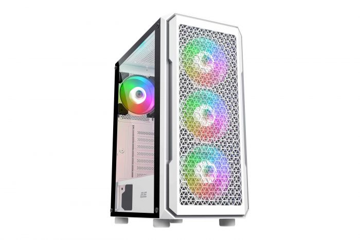 Корпус 2E Gaming Hexagon G338W, без БЖ, 2xUSB 3.0, 1xUSB Type-C, 1x120mm, 3x120mm ARGB, TG Side Panel, ATX, білий