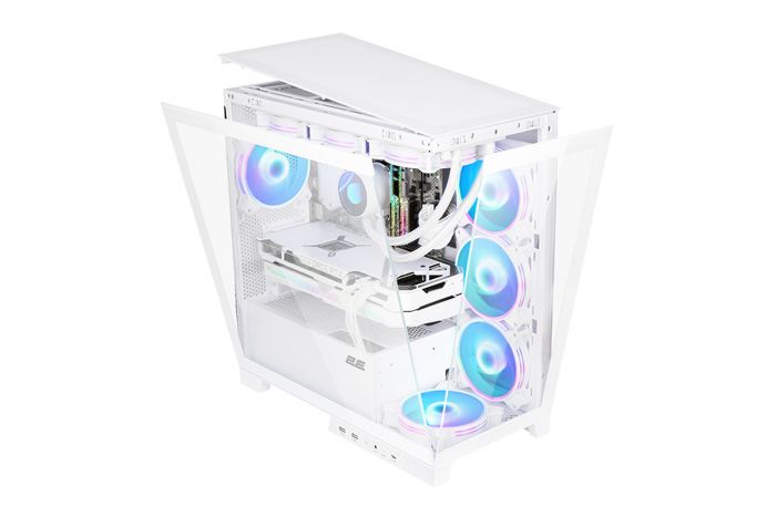 Корпус 2E Gaming Fantom GK701W, без БЖ, 2xUSB 3.0, 1xUSB Type-C, 4x120mm ARGB, controller with remote, TG Side/Front Panel, mATX, білий