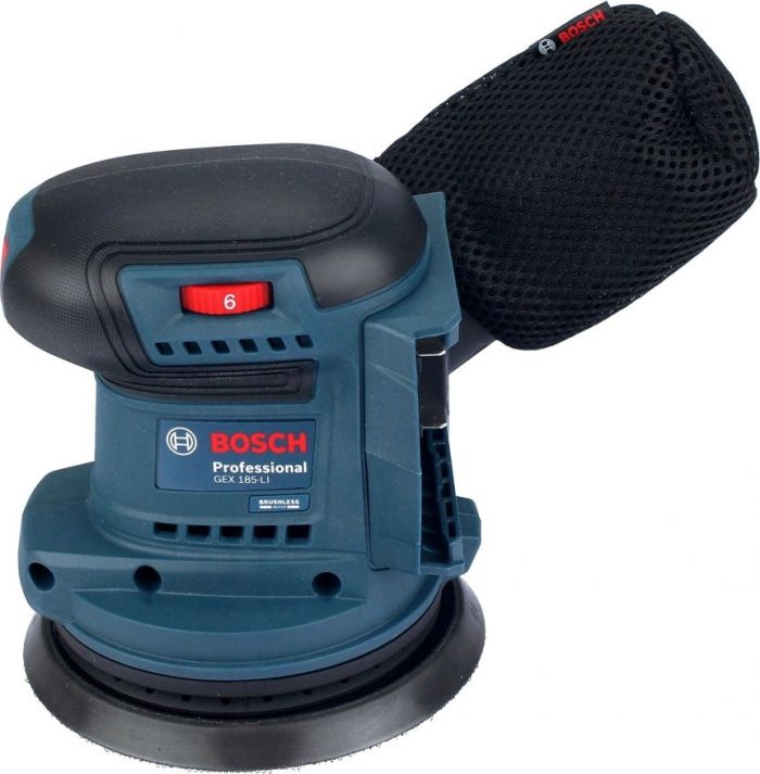 Шліфмашина ексцентрикова акумуляторна Bosch GEX 185-LI, 18В, 125 мм, 6000-10000 об/хв, 0.93 кг, без АКБ та ЗП