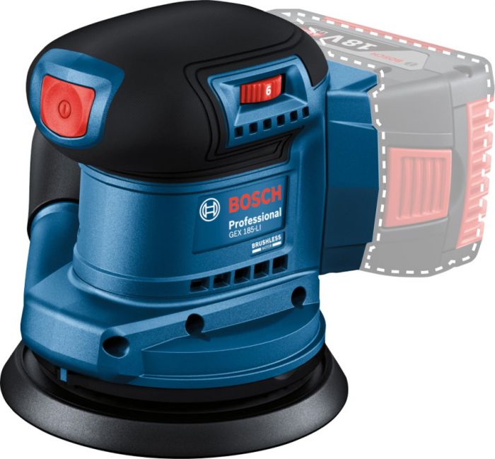 Шліфмашина ексцентрикова акумуляторна Bosch GEX 185-LI, 18В, 125 мм, 6000-10000 об/хв, 0.93 кг, без АКБ та ЗП