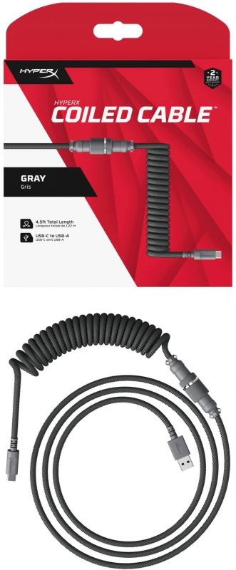 Кабель HyperX USB-A - USB-C спіральний, 1.37м Grey