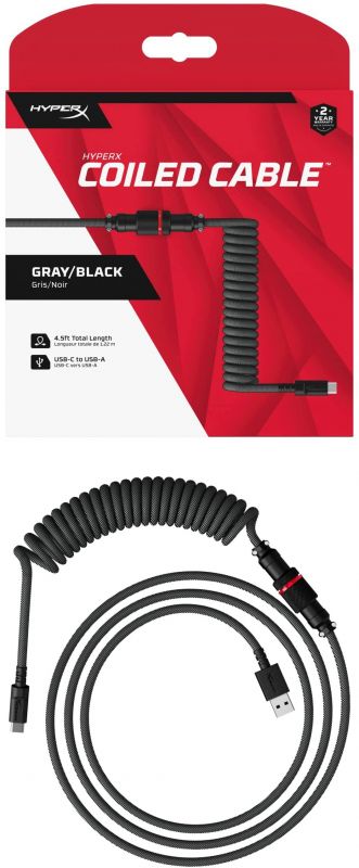 Кабель HyperX USB-A - USB-C спіральний, 1.37м Grey/Black