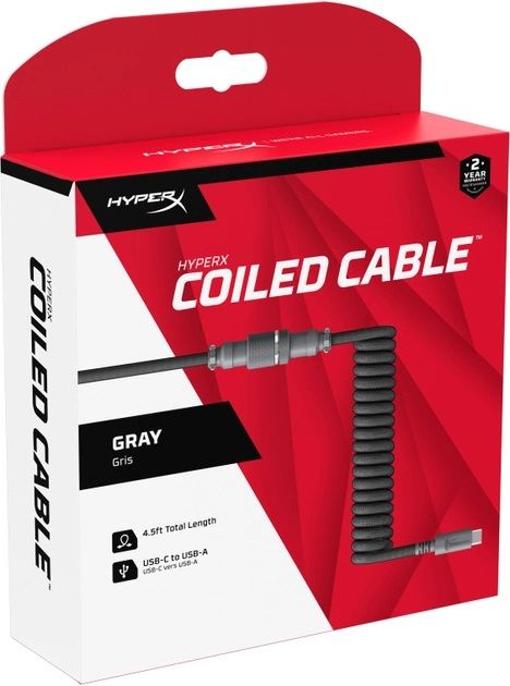 Кабель HyperX USB-A - USB-C спіральний, 1.37м Grey/Black