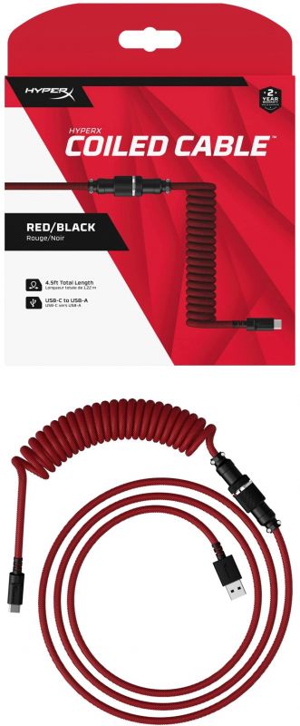 Кабель HyperX USB-A - USB-C спіральний, 1.37м Red/Black