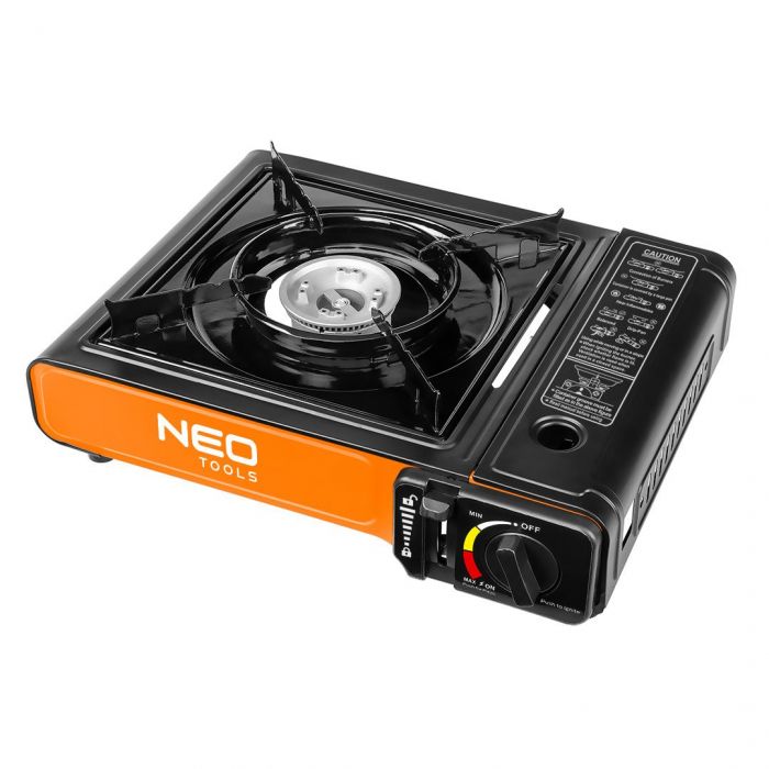 Плитка газова портативна Neo Tools, 2.1кВт, під газові балони-картриджі, п'єзозапалювання, 150г/год, кейс, 1.27кг