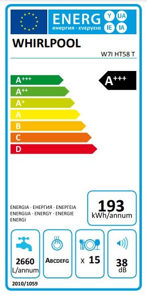 Посудомийна машина Whirlpool вбудовувана, 15компл., A+++, 60см, дисплей, 3й кошик, білий
