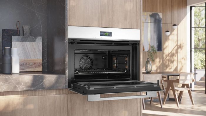 Духова шафа Siemens електрична компактна, 45л, A, дисплей, конвекція, ф-ція мікрохвиль, білий