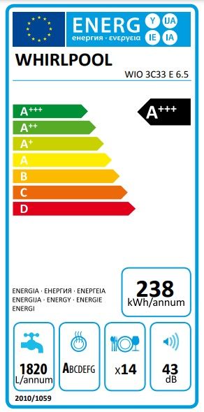 Посудомийна машина Whirlpool вбудовувана, 14компл., A+++, 60см, дисплей, інвертор, білий