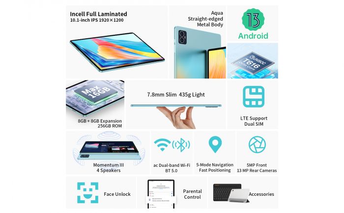 Планшет Teclast M50 Pro 10.1" 8ГБ, 256ГБ, LTE, 6000мА•год, Android, блакитний