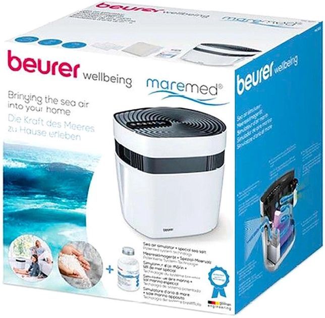 Очисник повітря Beurer Maremed, 50м2, 150м3/год, дисплей, 2-грубої очистки+1 водяний, створення морського клімату, білий