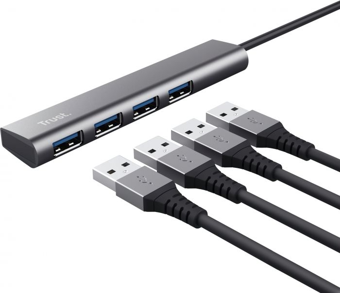 USB-хаб Trust Halyx Type-C to 4-Port USB-A 3.2 Grey
