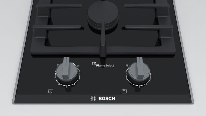 Варильна поверхня Bosch газова на склі, 30см, Доміно, чавун, чорний
