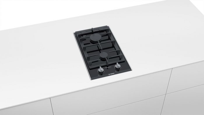 Варильна поверхня Bosch газова на склі, 30см, Доміно, чавун, чорний