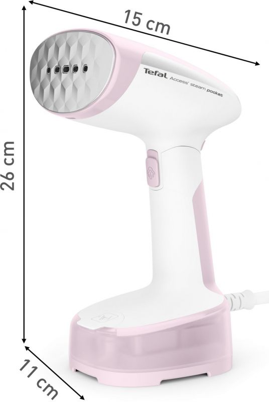 Відпарювач Tefal компактний Access' Steam Pocket, 1300Вт, 120мл, постійна пара - 20гр, біло-рожевий