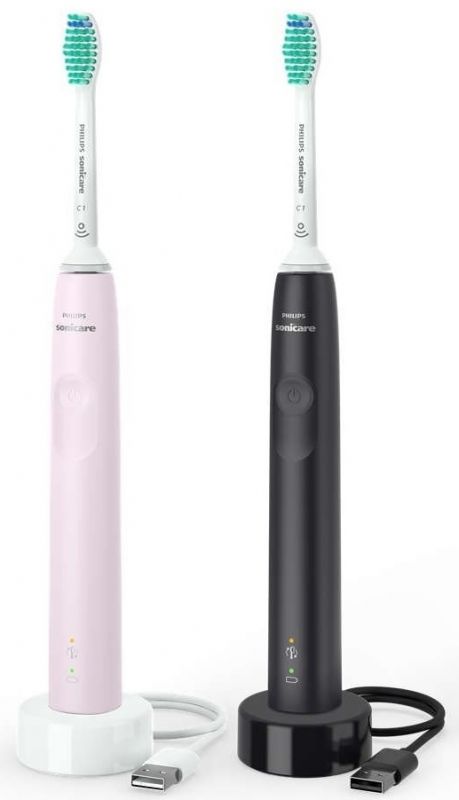 Щітка зубна елекр. Philips, Sonicare 3100 series, набір , 31т. колеб/хв, насадок-1, 2 шт в наборі, рожевий, чорний