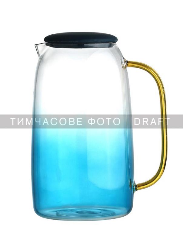 Глечик Ardesto Blue Atlantic з кришкою, 1600 мл, боросилікатне скло, силікон