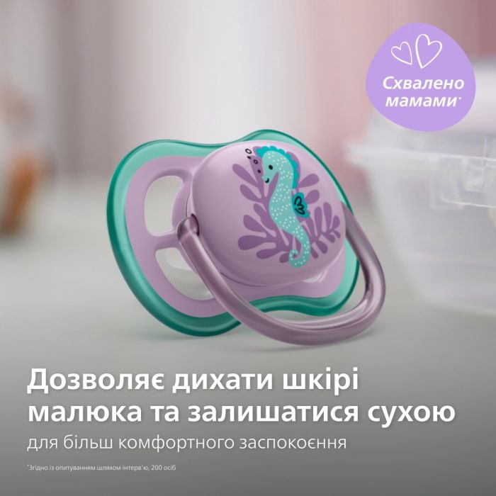 Пустушка Avent ортодонтична Ultra Air для дівчат 6-18 міс 2шт