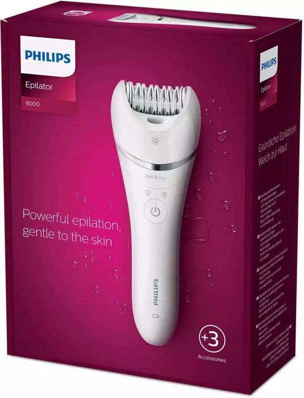 Епілятор Philips 8000 series дисковий, аккумул., пінцет.-32, волог.+сух., насадок-2, з підсвіткою, білий
