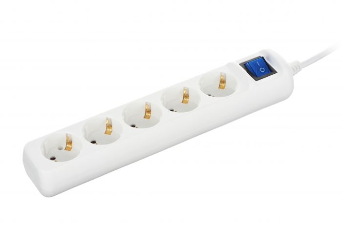 Мережевий подовжувач 2Е 5XSchuko з вимикачем, 3G*1.5мм2, 3м, white