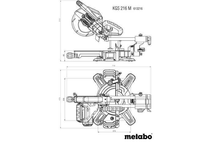 Пила торцювальна Metabo KGS 216 M з протяжкою, 1200Вт, диск 215мм, пропил 70/40мм, 13/4кг