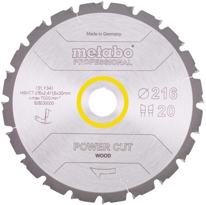 Диск пильний Metabo POWER CUT WOOD - PROFESSIONAL, 216х2.4х30мм, 1.8мм, 20 зубців