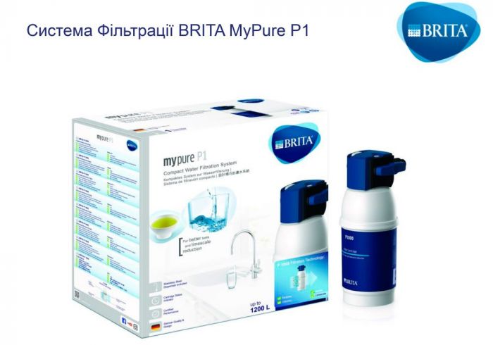 Фільтр проточний BRITA My Pure P1, індикатор стану фільтра, 3 режими жорсткості води
